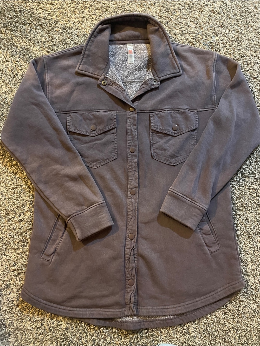 Mono B Off Purple Oversized Sherpa-Lined Snap Front Sweater Jacket